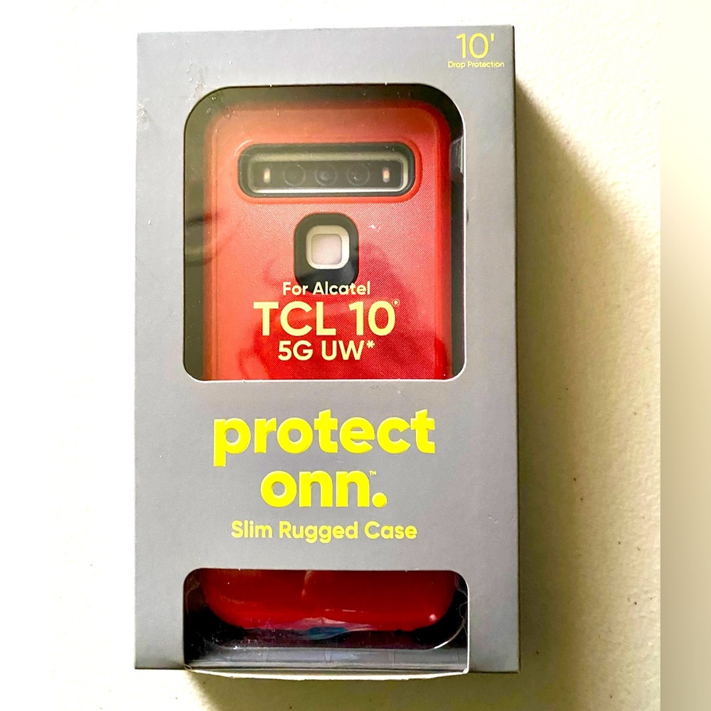 onn. Slim Rugged Phone Case for Alcatel TCL 10 5G UW - Red